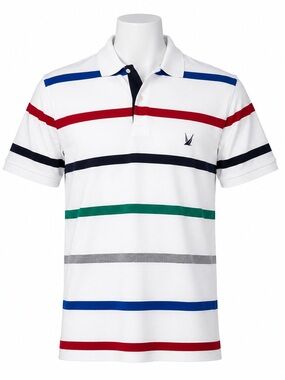 Nautica Blue Sail White and Multicolored Striped Polo Shirt Men’s Large
